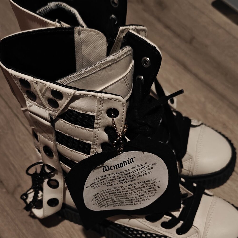 Demonia White and Black Leather Boots(New With Tags and Box)